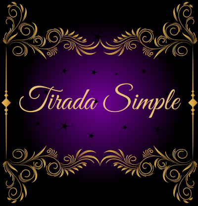 Imagen de producto fondo negro con cuadro dorado. Mensaje de tirada Simple tarot pasado presente futuro con letras doradas y de fondo color lila y estrellas negras. Lectura de tarot Marsella