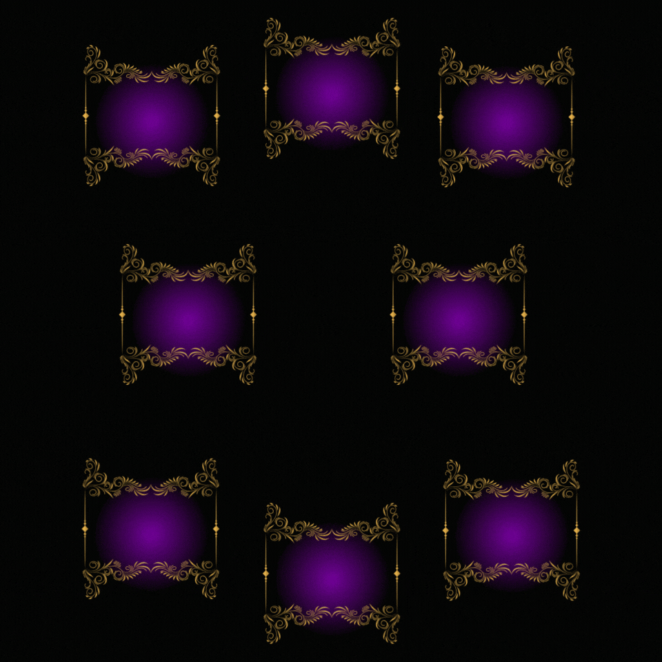 Lectura de tarot Marsella. Especialización en lecturas de tarot con arcanos mayores: Imagen negra con cuadros lilas con marco dorado y nombre de 8 de los 22 arcanos