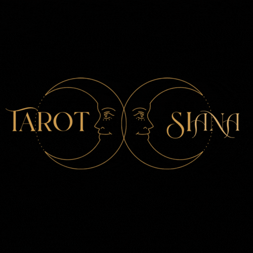 imagen de fondo negro sobre Tarot Siana con doble luna y lluvia de purpurina dorada
